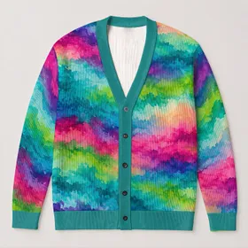 Turquoise Fuchsia Abstract Color Waves for Creative Everyday Layering All-over Print Knitted Cardigan