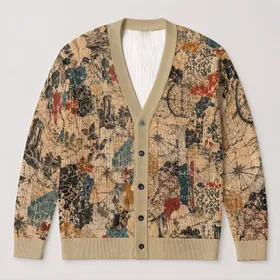 Vintage Newspaper Collage for Creative Everyday Layering and Casual Outings All-over Print Knitted Cardigan