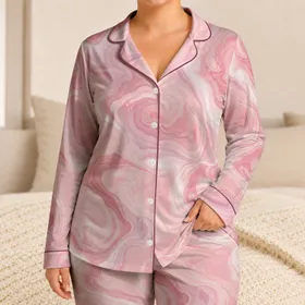 Blush Pink Marble Lounge Set For Cozy Evenings And Relaxed Weekends At Home For Women Satin Pajamas Set