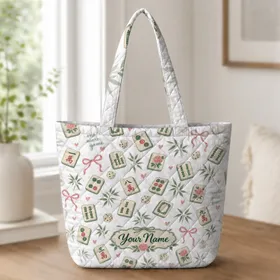 Colorful Mahjong Tile Motifs for Game Night Gatherings and Casual Play with Friends Quilted Tote Bag