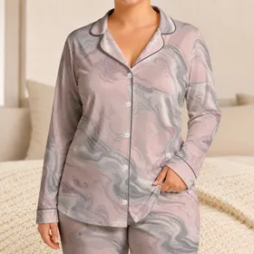 Powder Blush Marble for Cozy Nights, Home Relaxing, and Everyday Gifting for Women Satin Pajamas Set