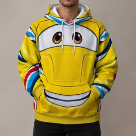 Yellow Smiling Race Car Costume Look for Motorsports Fans, Cosplay Events and Parties All-over Print Hoodie (Lightweight)