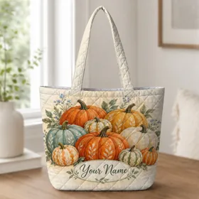 Heirloom Pumpkin Cluster for Cozy Autumn Outings and Thanksgiving Gifts for Her Quilted Tote Bag