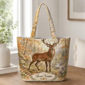 Majestic Stag in Autumn Woodland for Nature Lovers, Fall Walks and Seasonal Gifts Quilted Tote Bag