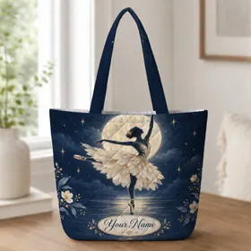 Moonlit Ballerina with Celestial Blooms for Dance Recitals and Ballet Lover Gifts Quilted Tote Bag