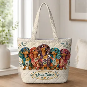 Colorful Patchwork Dachshund Dogs for Dog Lover Gifts and Cheerful Everyday Outings Quilted Tote Bag