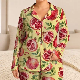 Watercolor Pomegranates for Cozy Evenings and Relaxed Home Lounging Satin Pajamas Set
