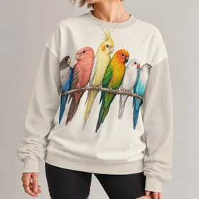 Colorful Perched Parrots for Bird Lovers, Nature Walks and Relaxed Everyday Style Outdoors All-over Print Knitted Sweater