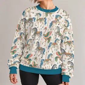 Whimsical Carousel Horses And Zebras For Playful Everyday Casual Style All-over Print Knitted Sweater