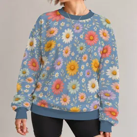 Blue Daisy Florals for Cheerful Spring Outings and Everyday Casual Style for Women All-over Print Knitted Sweater