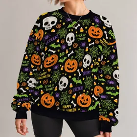 Pumpkin, Skull And Spiderweb Halloween Party Fun For Men And Autumn Costume Events All-over Print Knitted Sweater