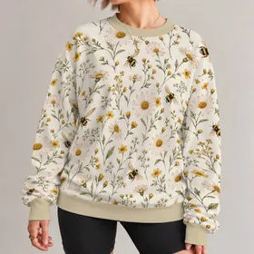 Bumblebee Daisy Meadow for Sunny Garden Days and Relaxed Nature-Loving Style All-over Print Knitted Sweater