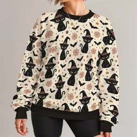 Witch Hat Black Cats And Bats For Cozy Halloween Season Celebrations All-over Print Knitted Sweater
