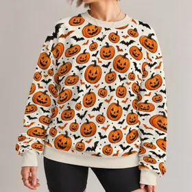 Jack-O’-Lanterns And Bats For Halloween Gatherings And Cozy Autumn Evenings All-over Print Knitted Sweater