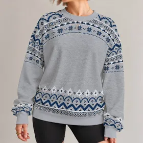 Blue Gray Nordic Geometric Bands for Cozy Alpine Weekends and Casual Winter Outings All-over Print Knitted Sweater