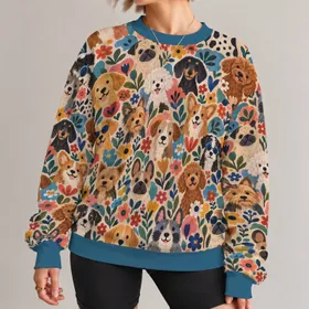 Colorful Folk Art Dogs for Playful Everyday Style and Dog Lover Gifts All-over Print Knitted Sweater