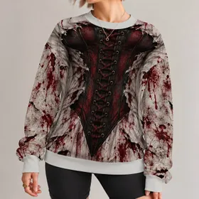 Bloody Lace-Up Corset Zombie Look for Halloween Parties and Spooky Season Celebrations All-over Print Knitted Sweater