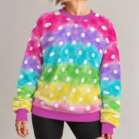 Rainbow Tie Dye Polka Dots for Colorful Spring Outings and Everyday Casual Wardrobes All-over Print Knitted Sweater