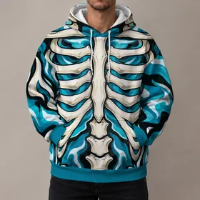 Turquoise Skeleton Bones for Eerie Halloween Nights and Alternative Streetwear Fans All-over Print Hoodie (Lightweight)