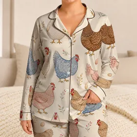 Girls Charming Hen Sleep Set For Cozy Bedtime, Vacation Trips And Everyday Lounging Satin Pajamas Set