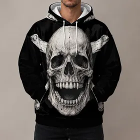 Detailed Etched Skull and Crossbones for Alternative Casual Style and Everyday Wear All-over Print Hoodie (Lightweight)