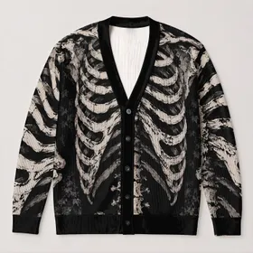 Gothic Skeleton Ribcage Bones for Alternative Everyday Layering and Halloween Style All-over Print Knitted Cardigan