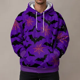 Purple Bat And Orange Spiderweb Motifs For Halloween Nights And Autumn Outings All-over Print Hoodie (Lightweight)