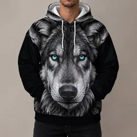 Blue-Eyed Wolf Head for Bold Outdoor Adventures and Everyday Casual Style All-over Print Hoodie (Lightweight)
