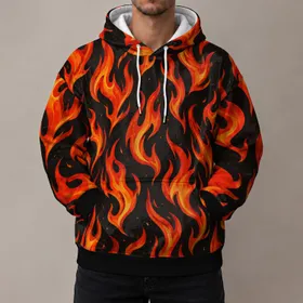 Vibrant Orange Flame Motifs for Festival Nights and Bold Everyday Streetwear Style All-over Print Hoodie (Lightweight)