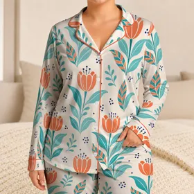 Coral Tulip Blooms Cozy Sleep and Lounge Wear for Everyday Home Days for Little Girls Satin Pajamas Set
