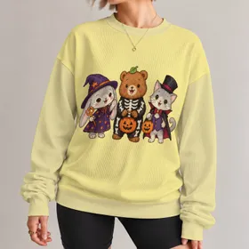 Three Halloween Animal Friends for Spooky Season Celebrations and Cozy Autumn Outings All-over Print Knitted Sweater