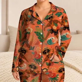 Tropical Beach Explorer Summer Wear For Boys Island Vacation Coastal Sun Ready Style Satin Pajamas Set