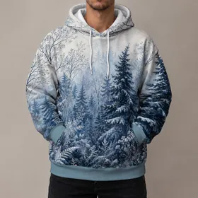Icy Blue Winter Forest and Snowy Evergreen for Quiet Nature Escapes All-over Print Hoodie (Lightweight)