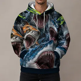 Realistic Multi-Shark Ocean Collage for Bold Coastal Adventure and Everyday Wear All-over Print Hoodie (Lightweight)