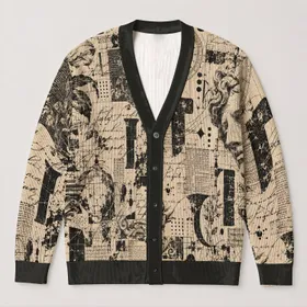Vintage Newspaper Alien Collage for Everyday Streetwear and Curious Teenagers Style All-over Print Knitted Cardigan