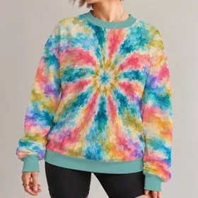 Rainbow Sunburst Bohemian Colors For Spring Festivals And Everyday Wear All-over Print Knitted Sweater