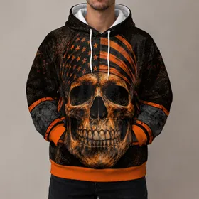 Orange Flag-Bandana Skull for Dark Streetwear and Alternative Everyday Wear Fans All-over Print Hoodie (Lightweight)