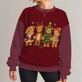 Four Christmas Bears Sharing Holiday Cheer for Family Gatherings and Festive Season Joy All-over Print Knitted Sweater