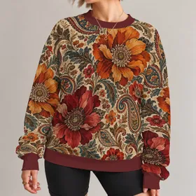 Vintage Bohemian Florals for Spring Garden Parties and Relaxed Weekend Outings All-over Print Knitted Sweater