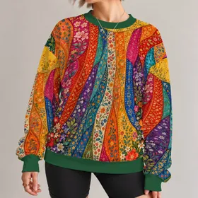 Colorful Floral Patchwork for Spring Garden Gatherings and Artful Everyday Style All-over Print Knitted Sweater