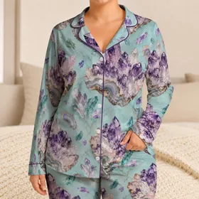 Amethyst Geode Crystals for Relaxed Spring Lounging and Cozy Home Evenings at Home Satin Pajamas Set