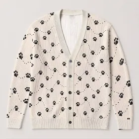 Black Dog Paw Trails for Casual Pet Lover Style and Everyday Outings All-over Print Knitted Cardigan