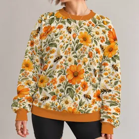 Amber Bees And Wildflowers For Garden Days, Spring Outings And Nature-Loving Style All-over Print Knitted Sweater