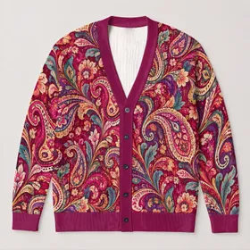 Jewel-Tone Paisley Florals for Colorful Everyday Layering and Expressive Bohemian Style All-over Print Knitted Cardigan