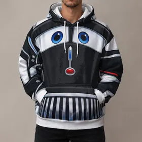 Black-and-White Sheriff Patrol Car Face Costume for Theme Park Days and Family Events All-over Print Hoodie (Lightweight)