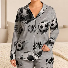 Vintage Soccer Ball And Football Club Lounge Gift For Boys And Teens Home Wear Style Satin Pajamas Set
