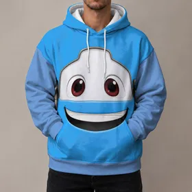 Blue Cartoon Vehicle Face Birthday Gift for Young Racing Fans and Family Celebrations All-over Print Hoodie (Lightweight)