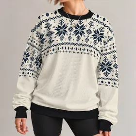 Nordic Snowflake Fair Isle Motif for Cozy Alpine Weekends and Casual Winter Style All-over Print Knitted Sweater