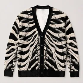 Anatomical Skeleton Rib Bones for Alternative Streetwear and Everyday Gothic Style All-over Print Knitted Cardigan