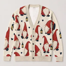 Whimsical Bearded Gnome Figures for Cozy Holiday Gatherings and Casual Everyday Style All-over Print Knitted Cardigan